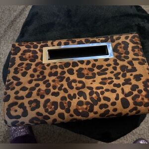 Leopard Print Clutch with Silver Accent